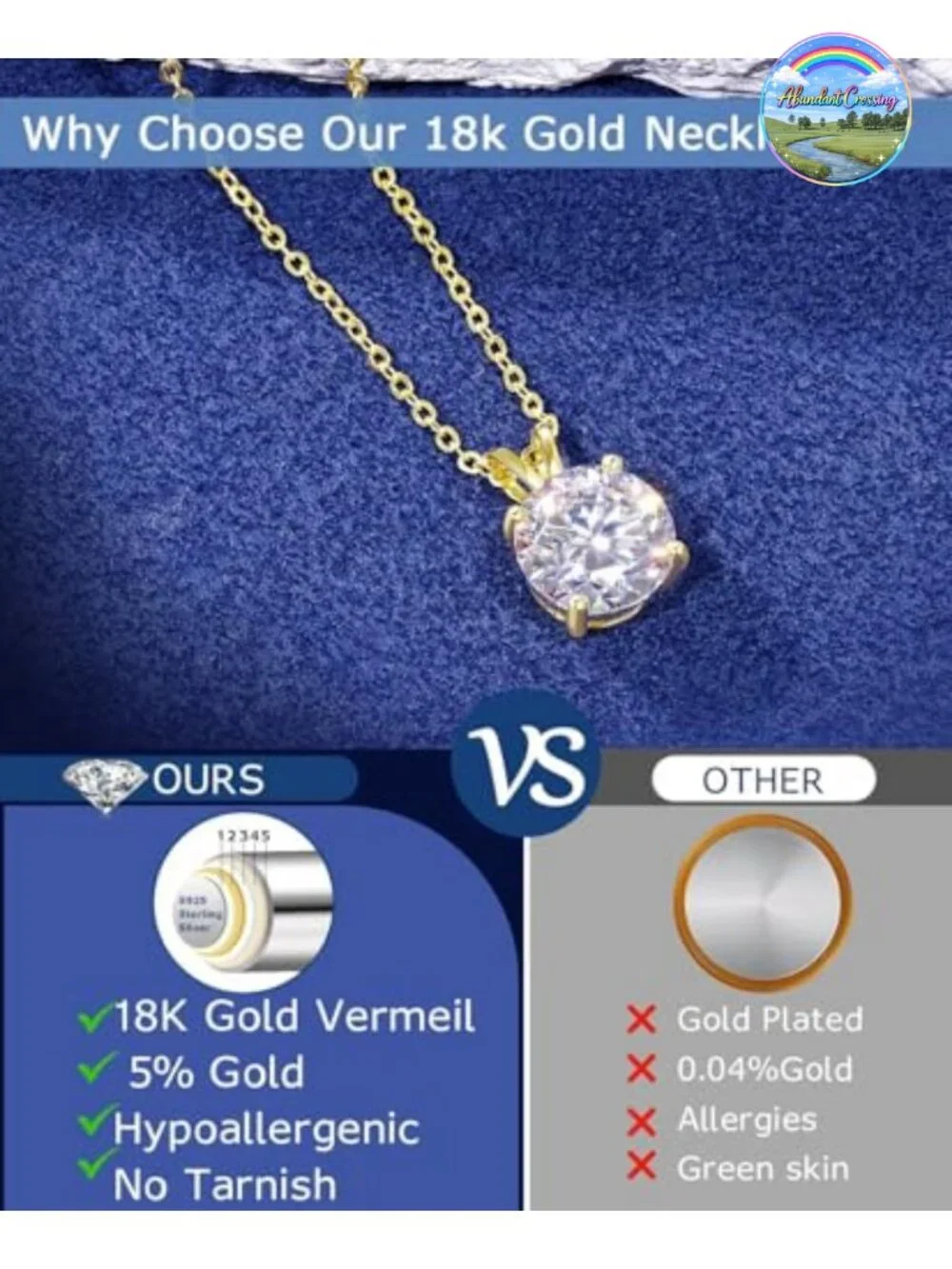 18K Gold Plated Solitaire Moissanite Pendant Necklace 925 Sterling Silver